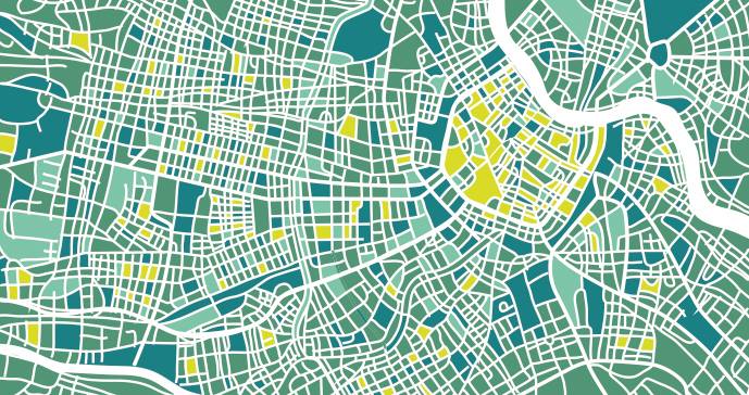 Ausschnitt eines Stadtplans von Wien in den Farben von Cities Next